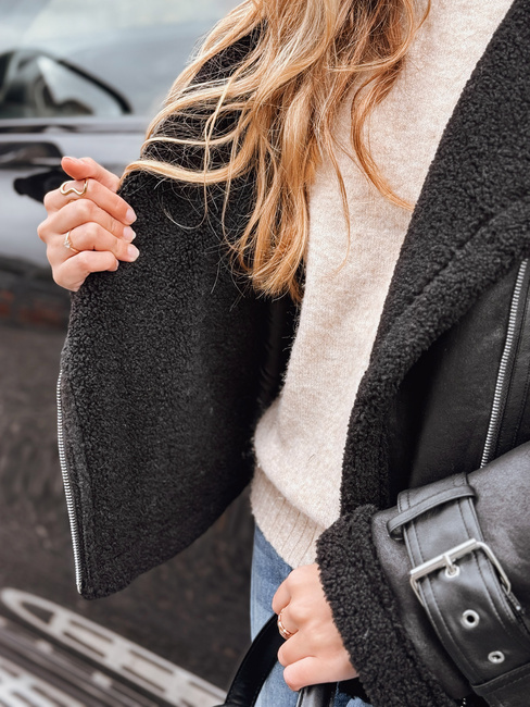 Kurtka ramoneska damska z kożuchem czarna Dstreet TY5239