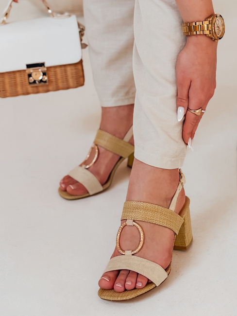 Sandały damskie na słupku ROMELLA beżowe Dstreet ZY0753