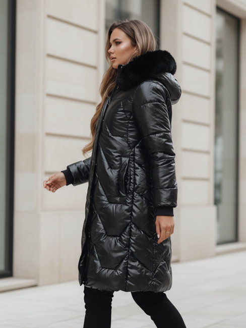 Kurtka damska zimowa ELECIO długa pikowana z kapturem czarna Dstreet TY5178z