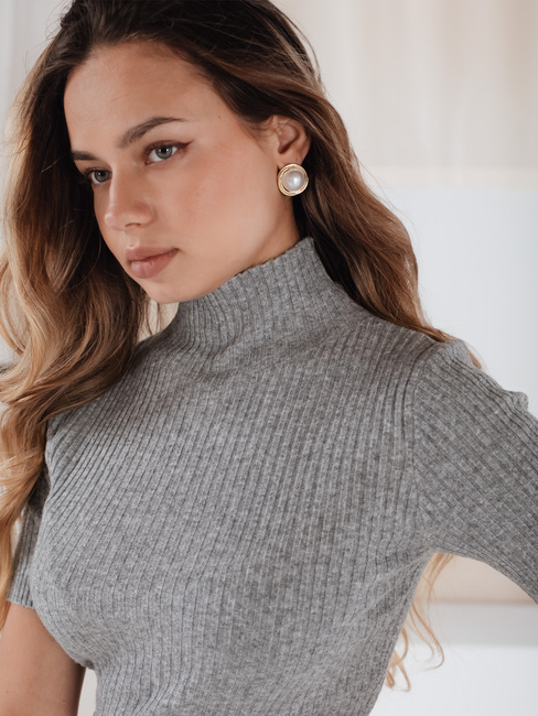 Damski sweter prążkowany z krótkim rękawem GIRLGLORY szary Dstreet MY2551