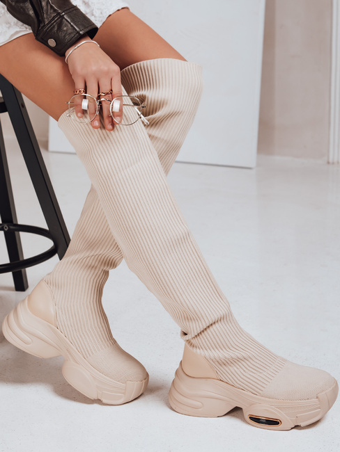 Kozaki damskie skarpetowe beżowe Dstreet ZY1322