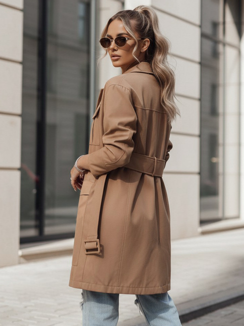 Płaszcz damski przejściowy wiązany VERMONT kamelowy Dstreet NY0580