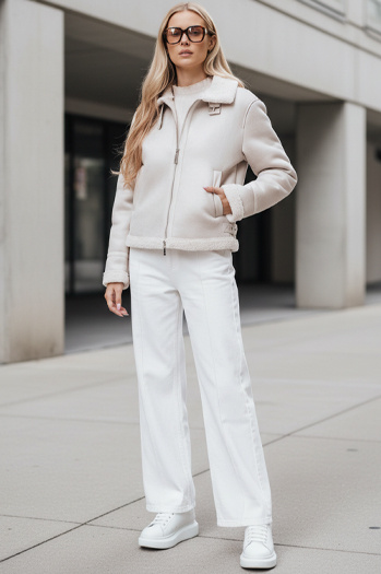 Kożuch damski zamszowy KASAMIRA biała Dstreet TY4739