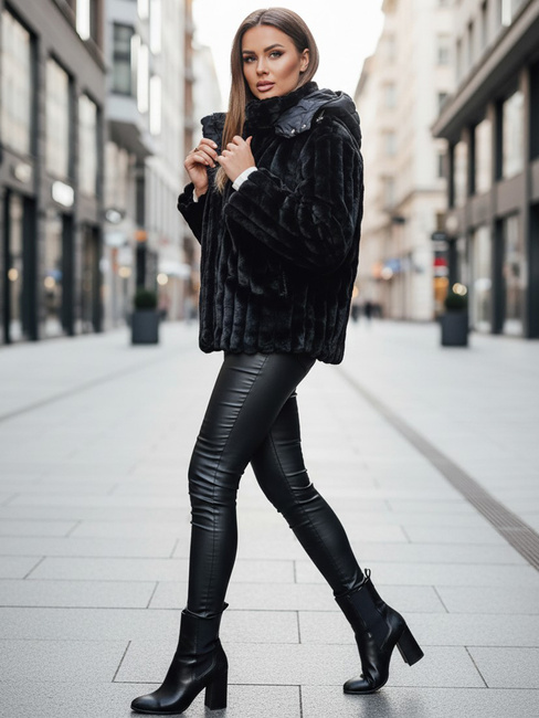 Kurtka damska futrzana z kapturem czarna Dstreet TY5276z