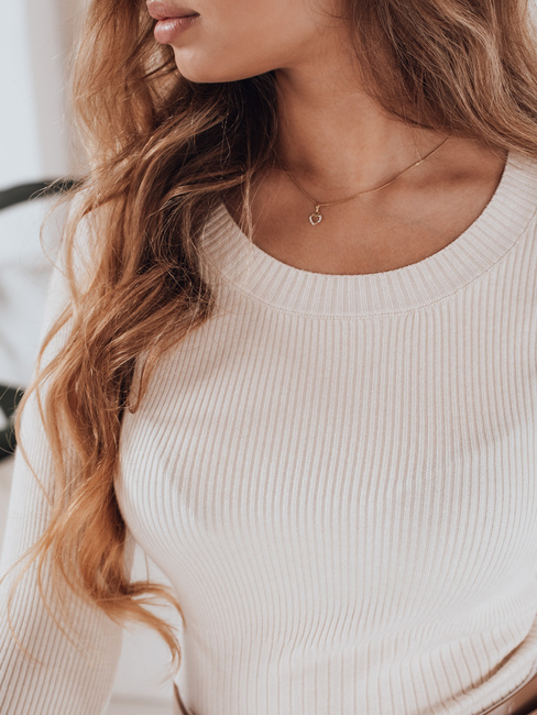 Damski sweter prążkowany NOLVIE ecru Dstreet MY2495
