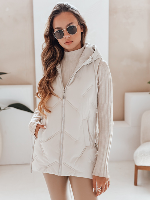 Kamizelka damska pikowana z kapturem biała Dstreet TY5108