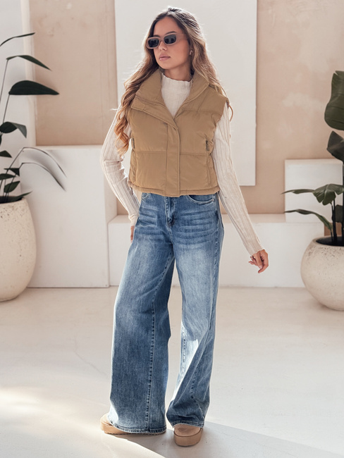 Kamizelka damska pikowana ciemnobeżowa Dstreet TY5196