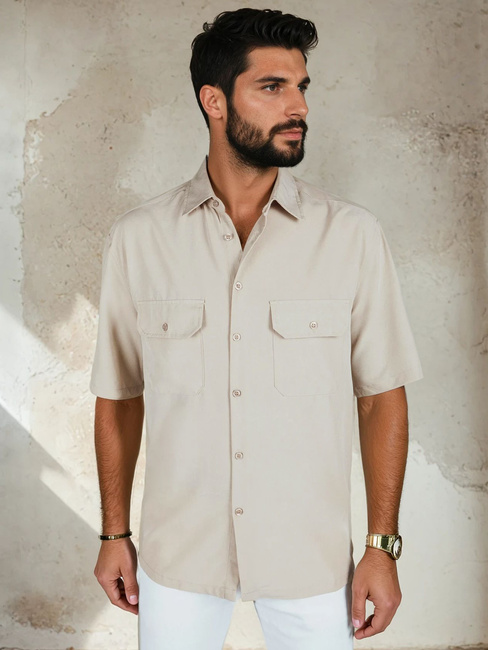 Koszula męska z krótkim rękawem beżowa Dstreet KX1082