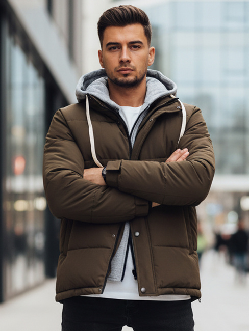Kurtka męska zimowa pikowana z kapturem khaki Dstreet TX5102
