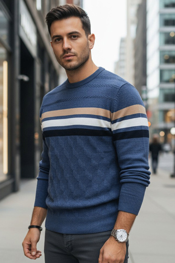 Sweter męski w paski niebieski Dstreet WX2336