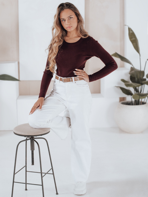 Damski sweter prążkowany NOLVIE bordowy Dstreet MY2493