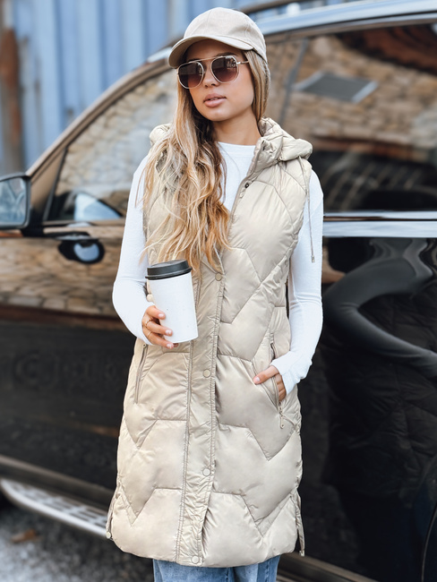 Kamizelka damska długa pikowana beżowa Dstreet TY5265