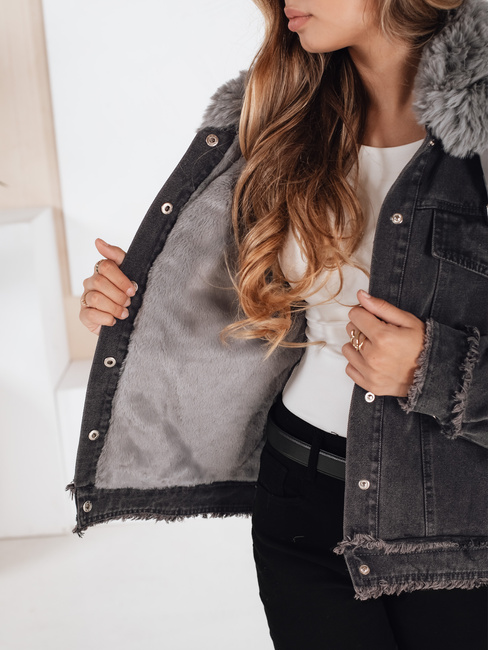 Kurtka damska FURDENIM jeansowa z futerkiem ciemnoszara Dstreet TY5185