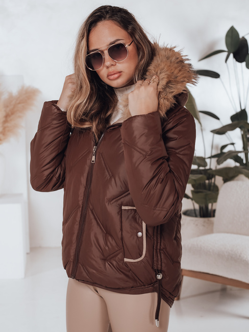 Kurtka damska zimowa COLDLIKE pikowana z kapturem brązowa Dstreet TY5003