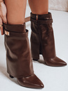 Botki damskie na słupku z szeroką cholewką brązowe Dstreet ZY1117