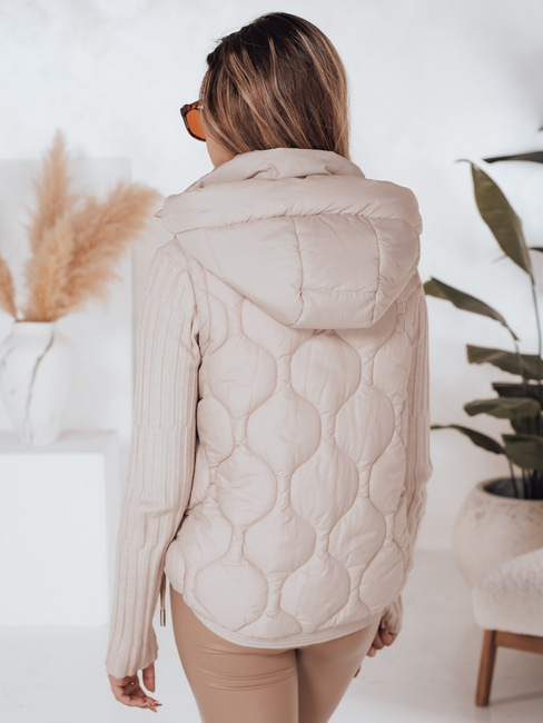 Kamizelka damska pikowana z kapturem MISSVEST beżowa Dstreet TY5020