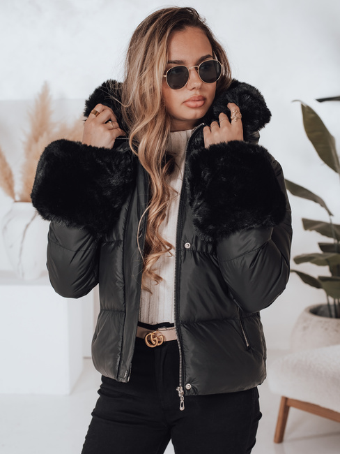 Kurtka damska zimowa YOUWARM krótka pikowana z futerkiem czarna Dstreet TY5006