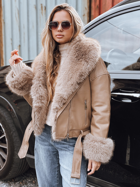 Kurtka ramoneska damska z futerkiem beżowa Dstreet TY5235