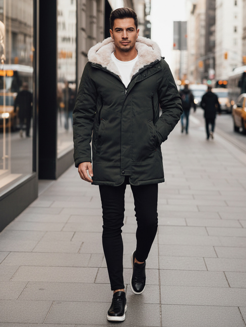 Kurtka zimowa męska parka z kapturem zielona Dstreet TX4963z