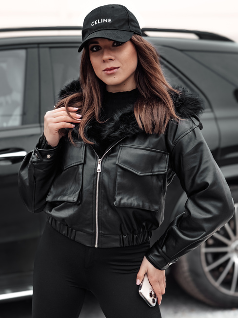 Kurtka skórzana damska z futerkiem SOFTREBEL czarna Dstreet TY4762