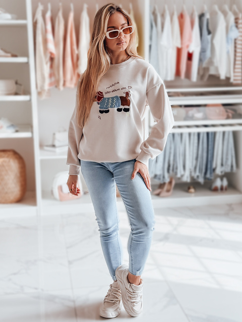 Bluza damska oversize z haftem DOGSWEETY cappuccino Dstreet BY1481