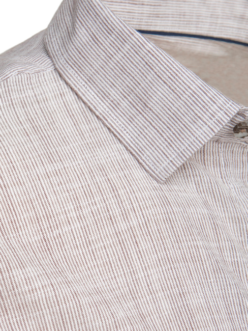 Koszula męska w drobny prążek z długim rękawem beżowa Dstreet DX2657