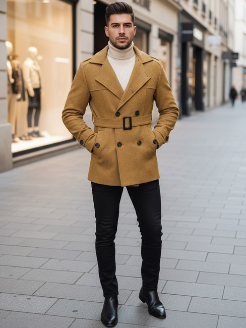 Płaszcz męski dwurzędowy piaskowy Dstreet CX0443