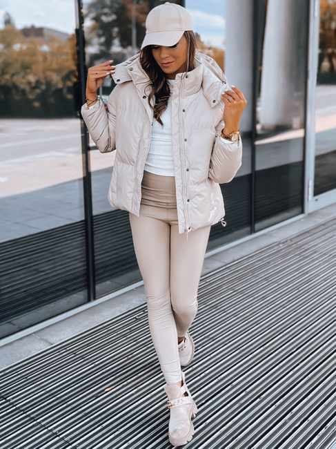 Kurtka przejściowa skórzana damska COLLAR beżowa Dstreet TY3763