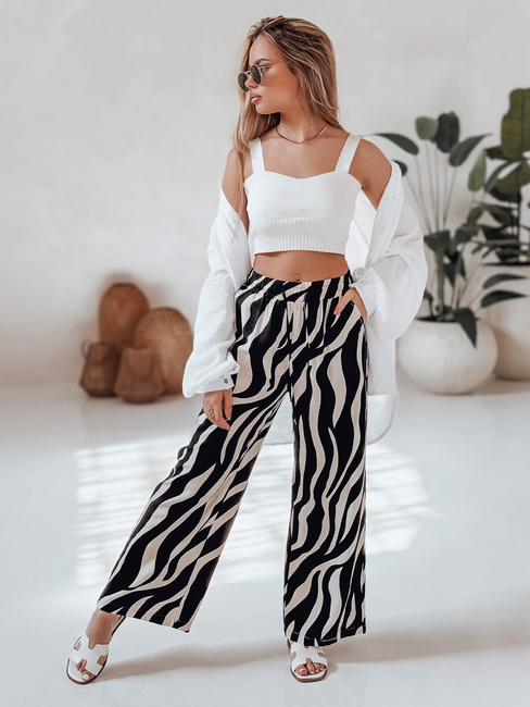 Spodnie damskie wide leg w paski ZEBRAVIBE beżowo-czarne Dstreet UY2653