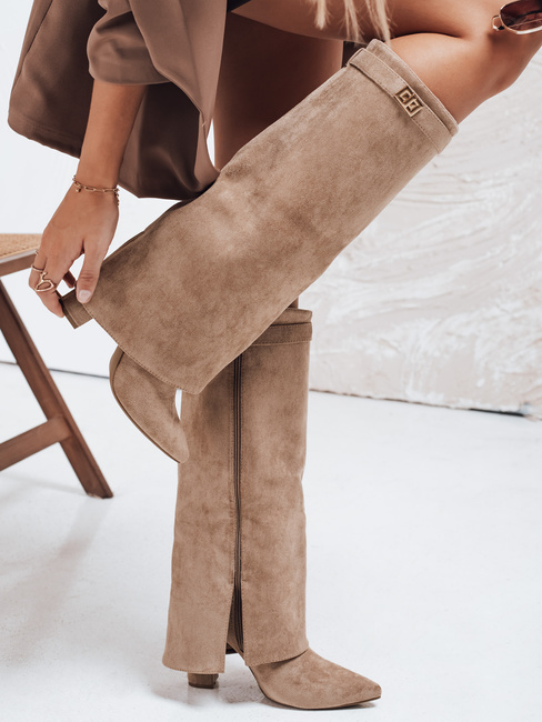 Kozaki damskie z szeroką cholewką beżowe Dstreet ZY1125