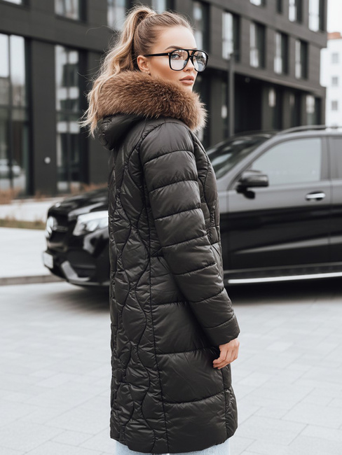 Kurtka damska zimowa pikowana z futerkiem czarna Dstreet TY5511