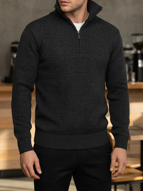 Sweter męski ze stójką ocieplany grafitowy Dstreet WX2354