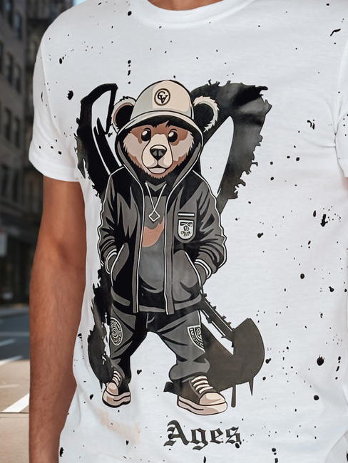 T-shirt męski z nadrukiem biały Dstreet RX5656