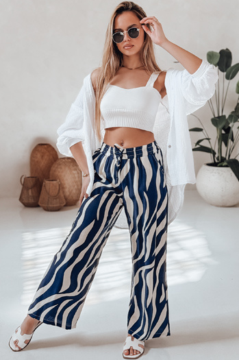 Spodnie damskie wide leg w paski ZEBRAVIBE granatowo-beżowe Dstreet UY2654