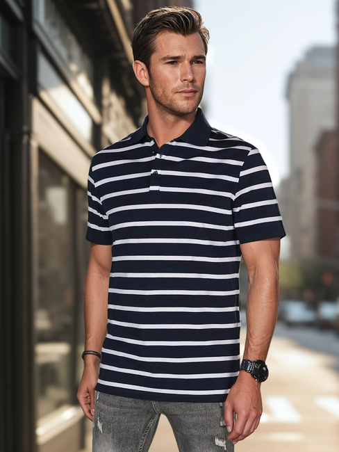 Koszulka męska polo w paski granatowa Dstreet PX0637