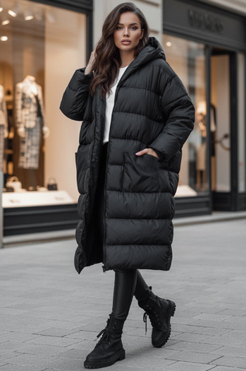 Kurtka zimowa damska oversize z kapturem ANNIKA czarna Dstreet TY4541z