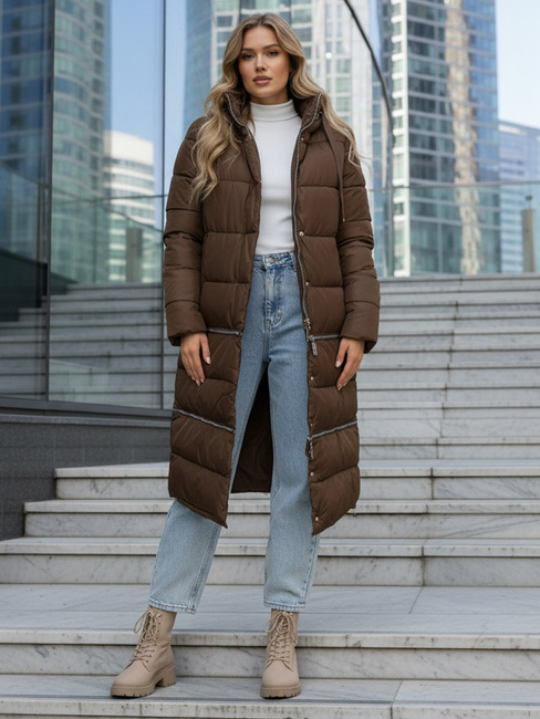 Kurtka damska zimowa długa brązowa Dstreet TY5475