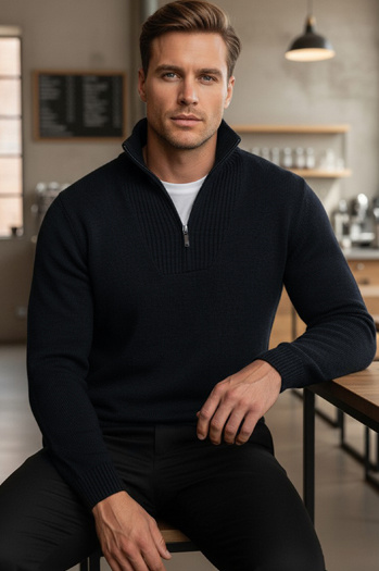 Sweter męski ze stójką ocieplany granatowy Dstreet WX2352