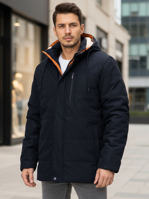Kurtka męska zimowa z kapturem granatowa Dstreet TX5043