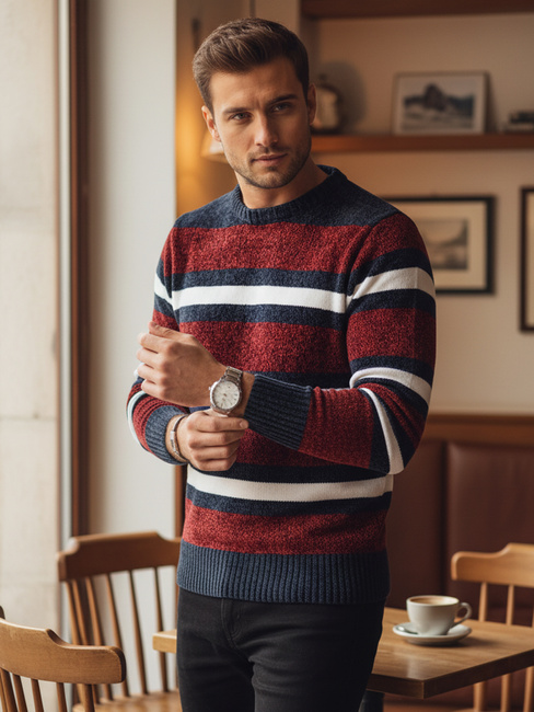 Sweter męski w paski czerwony Dstreet WX2264