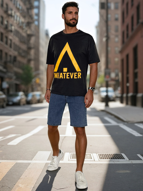 T-shirt męski z nadrukiem czarny Dstreet RX5666