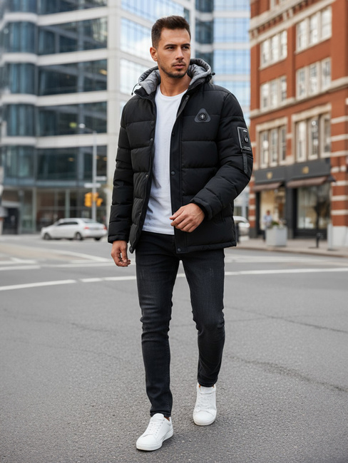 Kurtka męska zimowa z kapturem czarna Dstreet TX5091