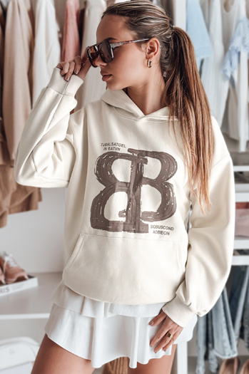 Bluza damska oversize z kapturem LITESSO ecru Dstreet BY1414