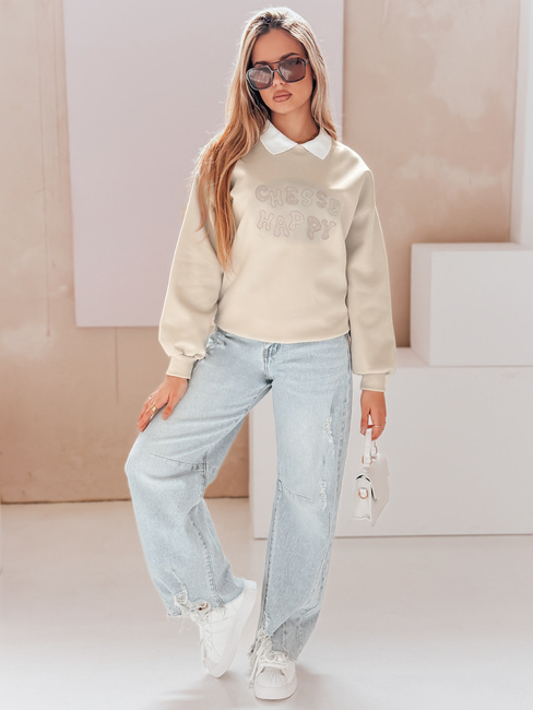 Bluza damska oversize z nadrukiem HAPIRES cappuccino Dstreet BY1483