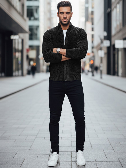 Sweter męski rozpinany czarny Dstreet WX2232