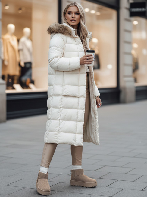 Kurtka zimowa damska pikowana z kapturem CROMBILA biała Dstreet TY4101z