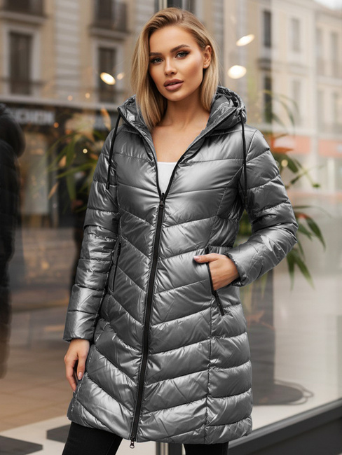 Kurtka damska zimowa długa pikowana srebrna Dstreet TY5503