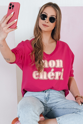 Bluzka damska oversize z nadrukiem CHERINO fuksja Dstreet RY2829