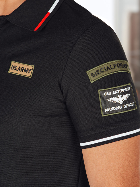Koszulka męska polo z naszywkami czarna Dstreet PX0632