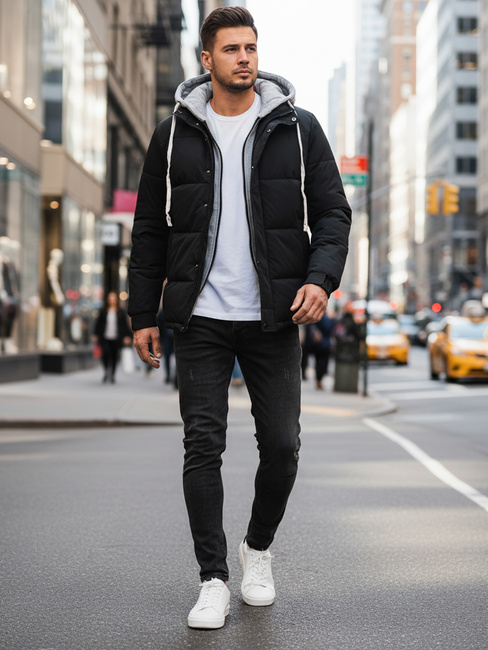 Kurtka męska zimowa pikowana z kapturem czarna Dstreet TX5104